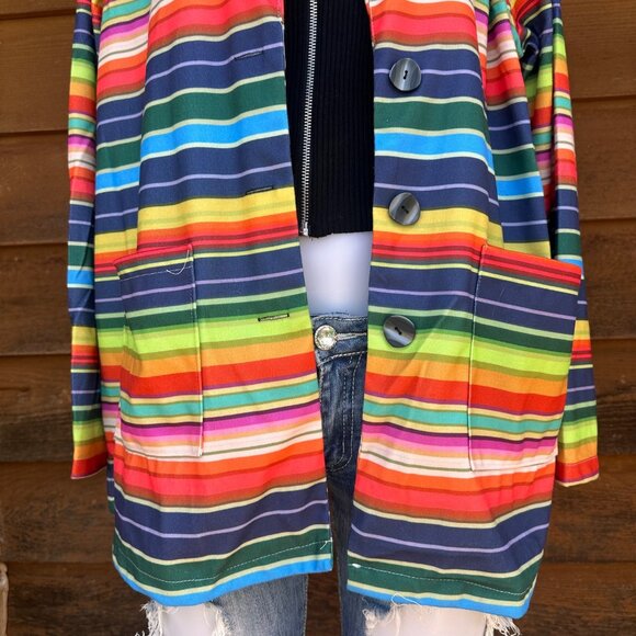 Miss Look Colorful Striped Lightweight Spring Rainbow Blazer Size 2XL - Picture 7 of 11